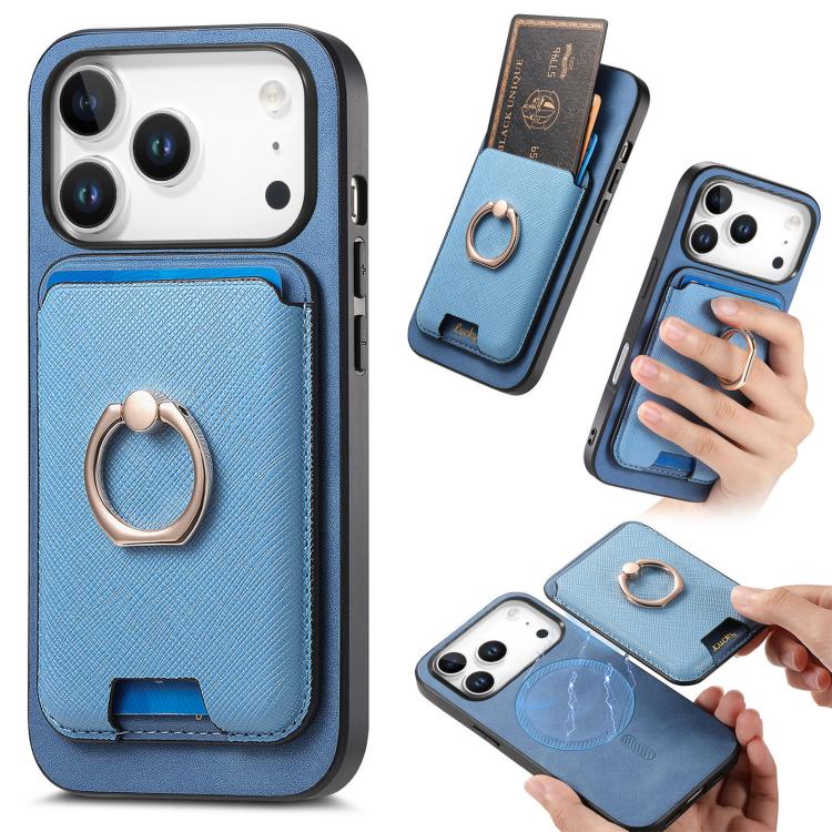 For iPhone 17 Pro Max Retro Cross Leather Card Bag MagSafe Phone Case(Blue) - iPhone 17 Pro Max Cases by buy2fix | Online Shopping UK | buy2fix