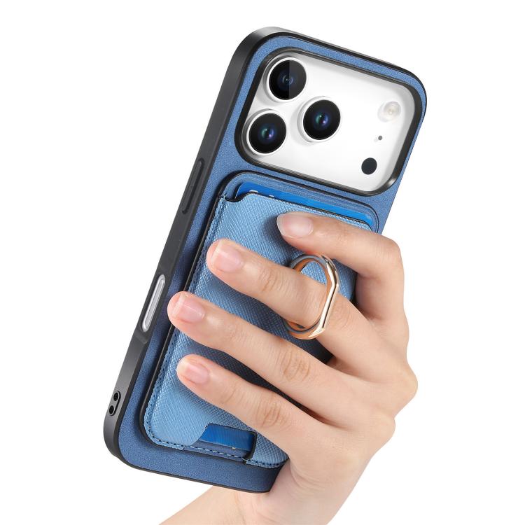 For iPhone 17 Pro Max Retro Cross Leather Card Bag MagSafe Phone Case(Blue) - iPhone 17 Pro Max Cases by buy2fix | Online Shopping UK | buy2fix