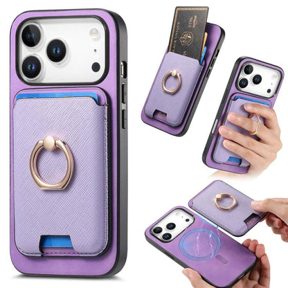 For iPhone 17 Pro Max Retro Cross Leather Card Bag MagSafe Phone Case(Purple) - iPhone 17 Pro Max Cases by buy2fix | Online Shopping UK | buy2fix