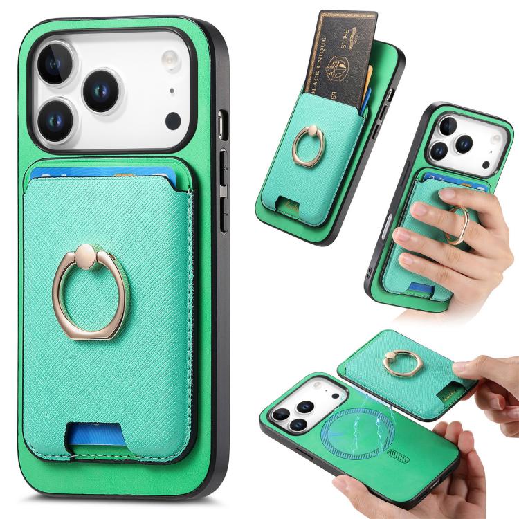 For iPhone 17 Pro Max Retro Cross Leather Card Bag MagSafe Phone Case(Green) - iPhone 17 Pro Max Cases by buy2fix | Online Shopping UK | buy2fix