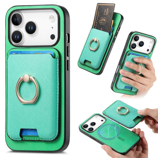 For iPhone 17 Pro Max Retro Cross Leather Card Bag MagSafe Phone Case(Green) - iPhone 17 Pro Max Cases by buy2fix | Online Shopping UK | buy2fix