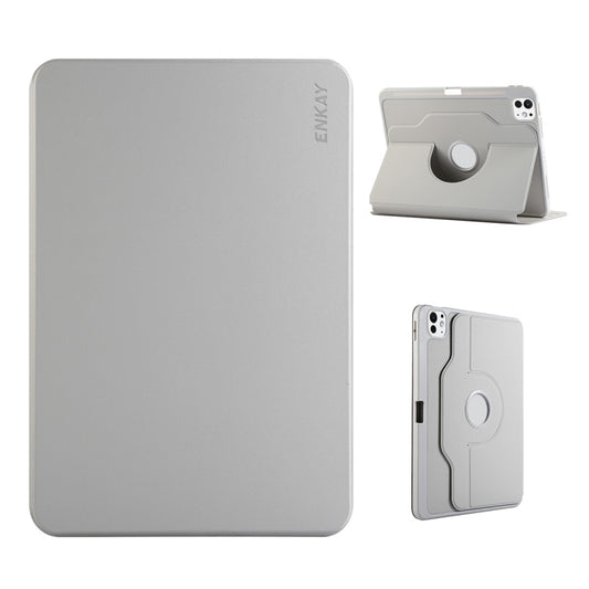 For iPad Pro 12.9 2022/ Air 13 2025 / 2024 ENKAY 360 Rotation TPU Leather Smart Tablet Case with Pen Slot(Grey) - iPad Air 13 2025 / 2024 Cases by ENKAY | Online Shopping UK | buy2fix