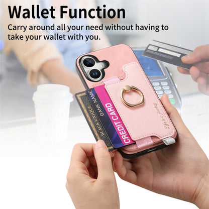 For iPhone 16 Retro Magsafe Cross Leather Ring Holder Card Bag Phone Case(Pink) - iPhone 16 Cases by buy2fix | Online Shopping UK | buy2fix