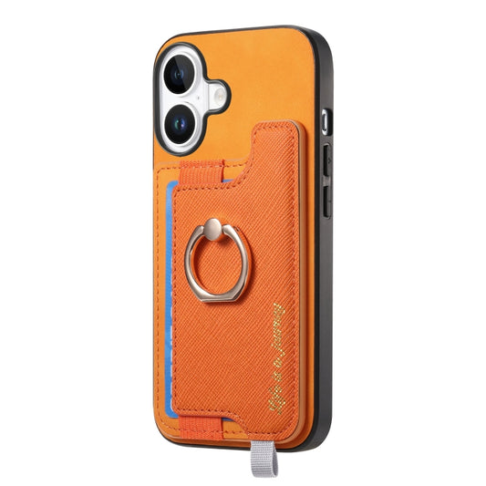 For iPhone 16 Plus Retro Magsafe Cross Leather Ring Holder Card Bag Phone Case(Yellow) - iPhone 16 Plus Cases by buy2fix | Online Shopping UK | buy2fix