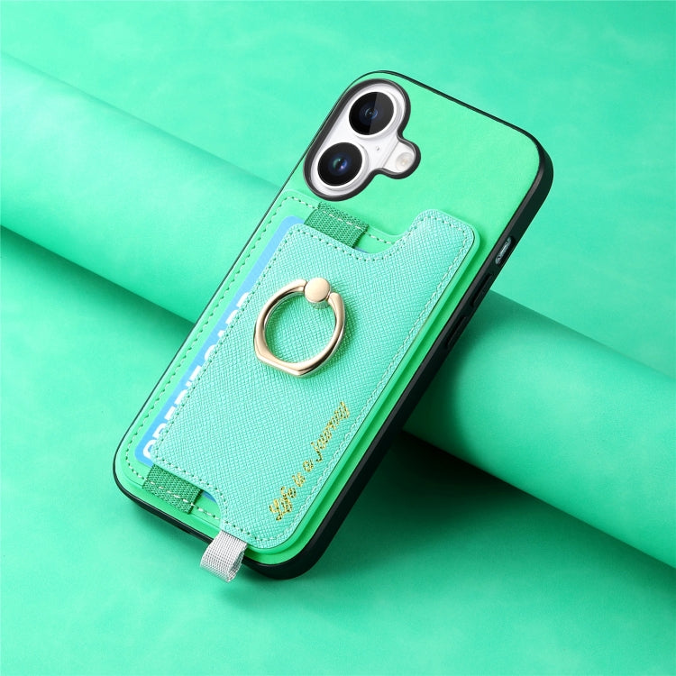 For iPhone 16 Plus Retro Magsafe Cross Leather Ring Holder Card Bag Phone Case(Green) - iPhone 16 Plus Cases by buy2fix | Online Shopping UK | buy2fix