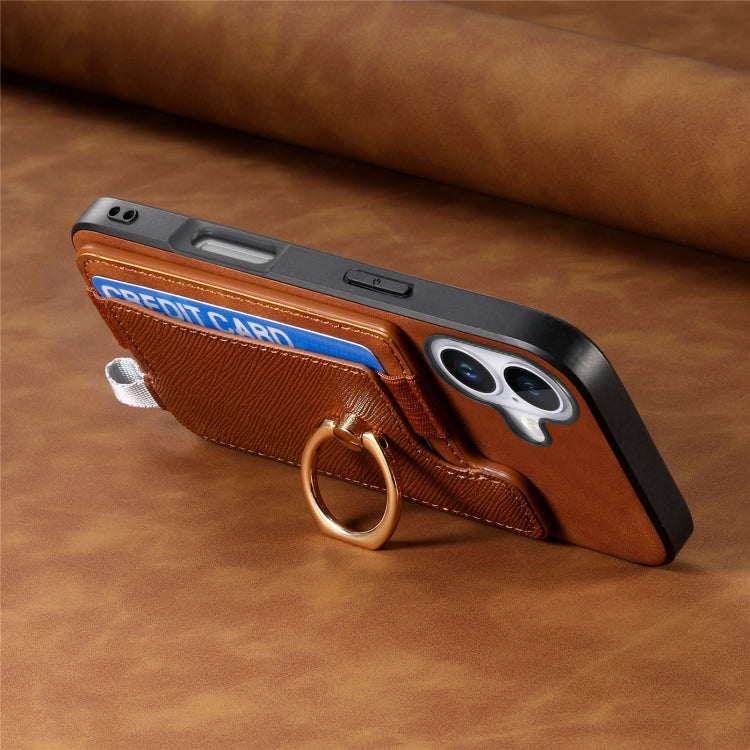 For iPhone 16 Plus Retro Magsafe Cross Leather Ring Holder Card Bag Phone Case(Brown) - iPhone 16 Plus Cases by buy2fix | Online Shopping UK | buy2fix