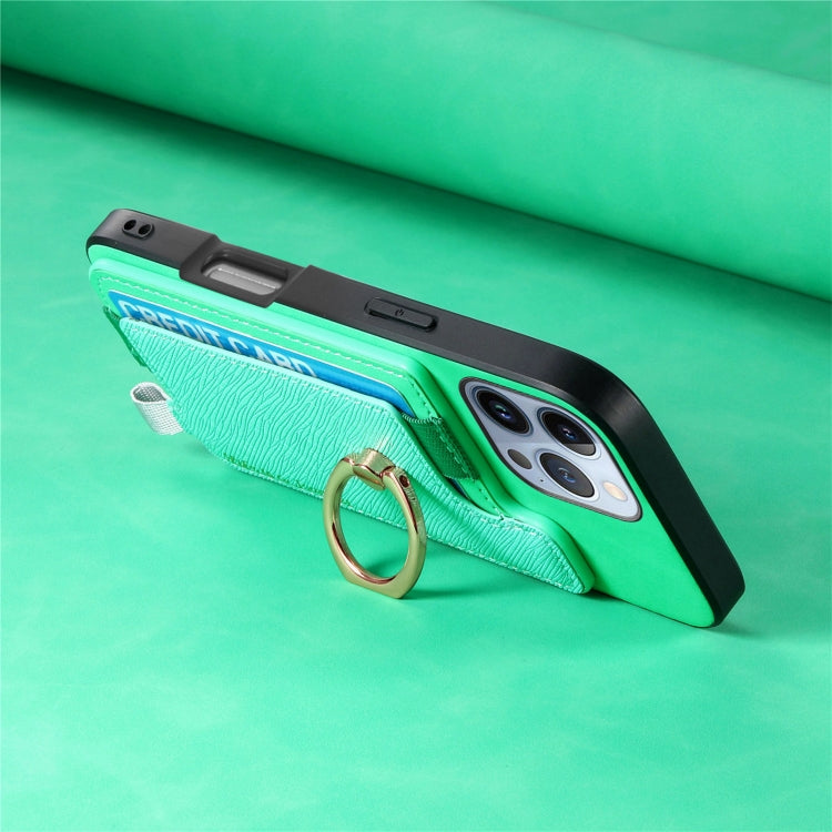 For iPhone 16 Pro Retro Magsafe Cross Leather Ring Holder Card Bag Phone Case(Green) by buy2fix