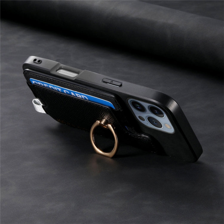 For iPhone 16 Pro Max Retro Magsafe Cross Leather Ring Holder Card Bag Phone Case(Black) - iPhone 16 Pro Max Cases by buy2fix | Online Shopping UK | buy2fix