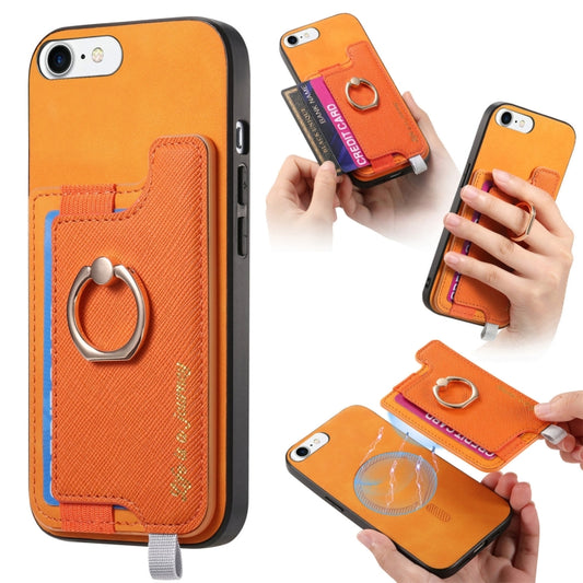 For iPhone 7 / 8 / SE 2022 Retro Magsafe Cross Leather Ring Holder Card Bag Phone Case(Yellow) - iPhone SE 2022 / 2020 / 8 / 7 Cases by buy2fix | Online Shopping UK | buy2fix