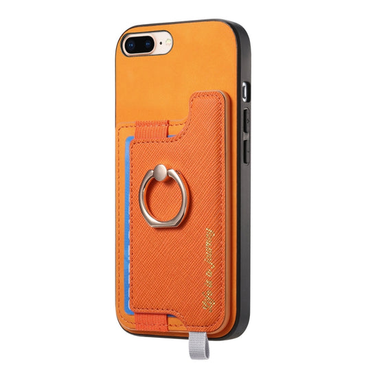 For iPhone XR Retro Magsafe Cross Leather Ring Holder Card Bag Phone Case(Yellow) - More iPhone Cases by buy2fix | Online Shopping UK | buy2fix