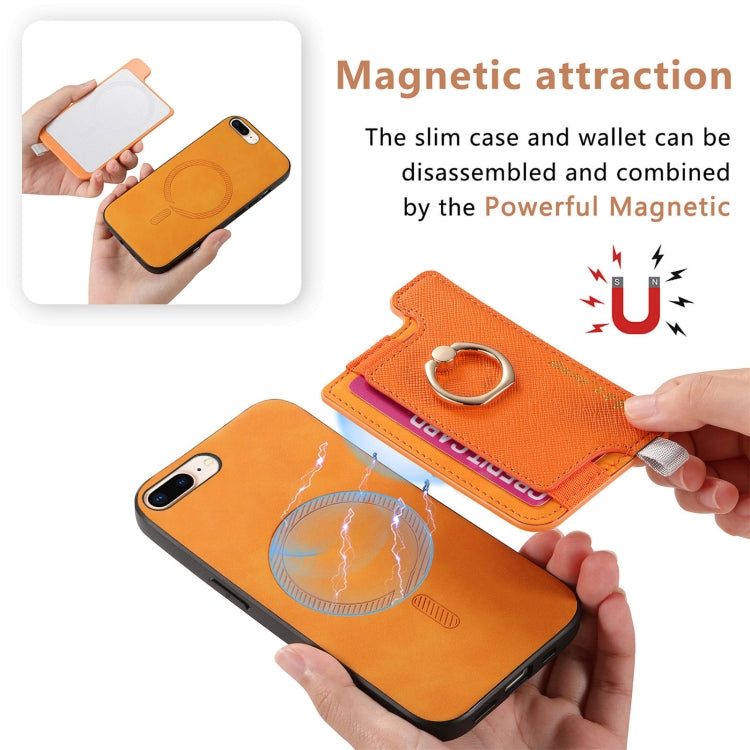 For iPhone XR Retro Magsafe Cross Leather Ring Holder Card Bag Phone Case(Yellow) - More iPhone Cases by buy2fix | Online Shopping UK | buy2fix