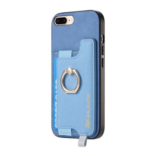 For iPhone XR Retro Magsafe Cross Leather Ring Holder Card Bag Phone Case(Blue) - More iPhone Cases by buy2fix | Online Shopping UK | buy2fix