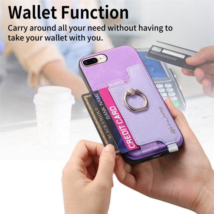 For iPhone XR Retro Magsafe Cross Leather Ring Holder Card Bag Phone Case(Purple) - More iPhone Cases by buy2fix | Online Shopping UK | buy2fix