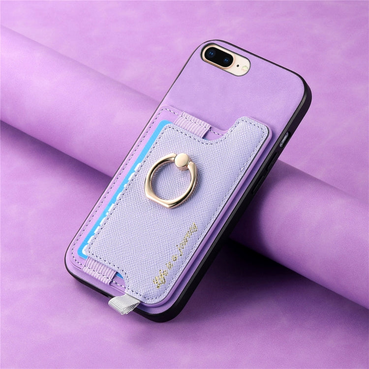 For iPhone XR Retro Magsafe Cross Leather Ring Holder Card Bag Phone Case(Purple) - More iPhone Cases by buy2fix | Online Shopping UK | buy2fix