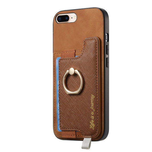 For iPhone XR Retro Magsafe Cross Leather Ring Holder Card Bag Phone Case(Brown) - More iPhone Cases by buy2fix | Online Shopping UK | buy2fix