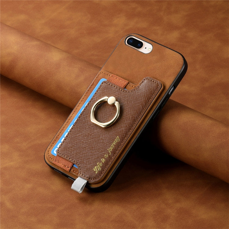 For iPhone XR Retro Magsafe Cross Leather Ring Holder Card Bag Phone Case(Brown) - More iPhone Cases by buy2fix | Online Shopping UK | buy2fix
