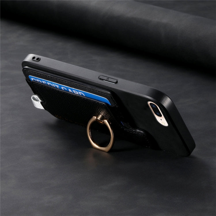 For iPhone XR Retro Magsafe Cross Leather Ring Holder Card Bag Phone Case(Black) - More iPhone Cases by buy2fix | Online Shopping UK | buy2fix