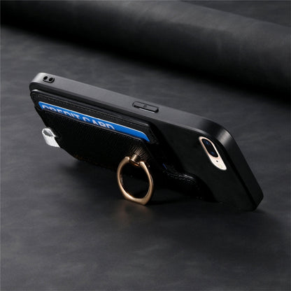 For iPhone XR Retro Magsafe Cross Leather Ring Holder Card Bag Phone Case(Black) - More iPhone Cases by buy2fix | Online Shopping UK | buy2fix