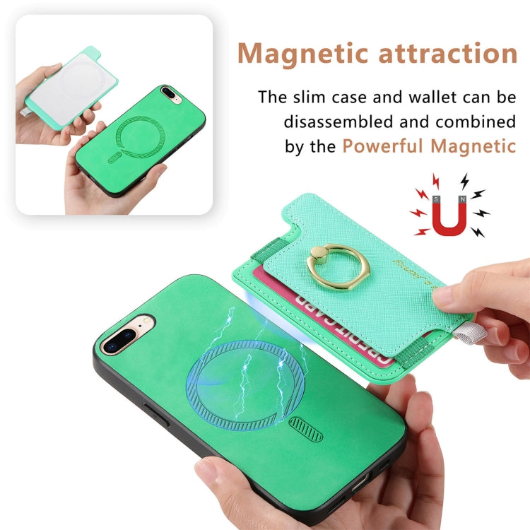 For iPhone XS Max Retro Magsafe Cross Leather Ring Holder Card Bag Phone Case(Green) - More iPhone Cases by buy2fix | Online Shopping UK | buy2fix