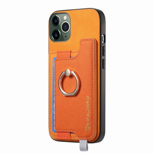 For iPhone 11 Retro Magsafe Cross Leather Ring Holder Card Bag Phone Case(Yellow) - iPhone 11 Cases by buy2fix | Online Shopping UK | buy2fix
