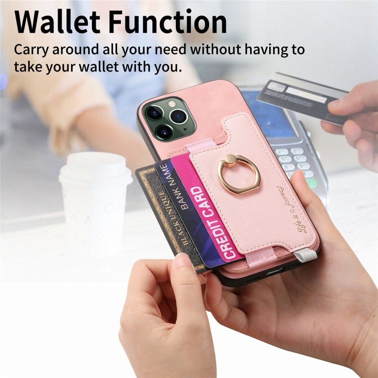 For iPhone 11 Retro Magsafe Cross Leather Ring Holder Card Bag Phone Case(Pink) - iPhone 11 Cases by buy2fix | Online Shopping UK | buy2fix