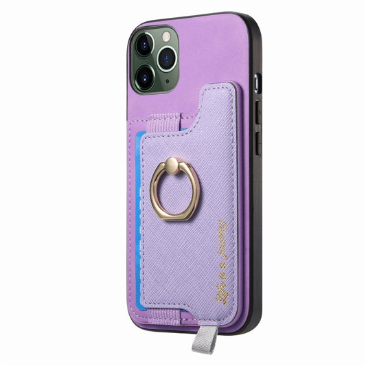 For iPhone 11 Retro Magsafe Cross Leather Ring Holder Card Bag Phone Case(Purple) - iPhone 11 Cases by buy2fix | Online Shopping UK | buy2fix