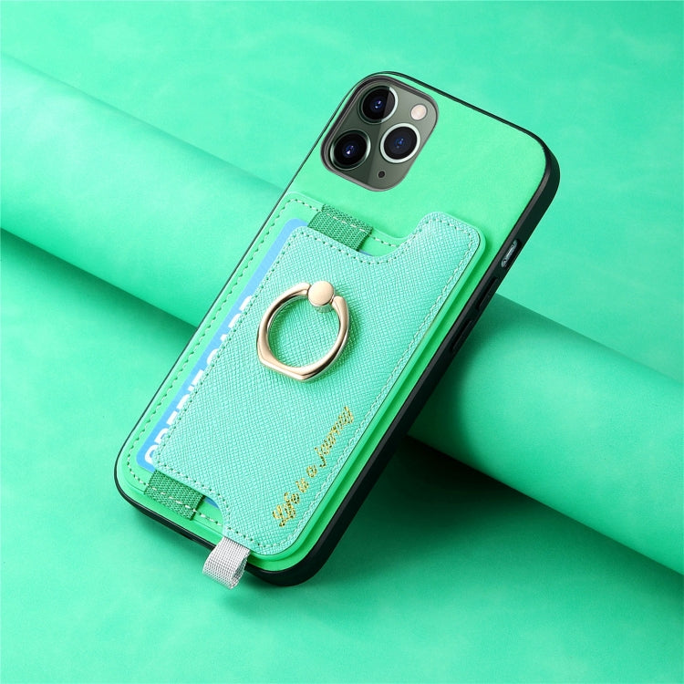 For iPhone 11 Retro Magsafe Cross Leather Ring Holder Card Bag Phone Case(Green) - iPhone 11 Cases by buy2fix | Online Shopping UK | buy2fix