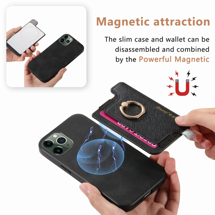 For iPhone 11 Retro Magsafe Cross Leather Ring Holder Card Bag Phone Case(Black) - iPhone 11 Cases by buy2fix | Online Shopping UK | buy2fix