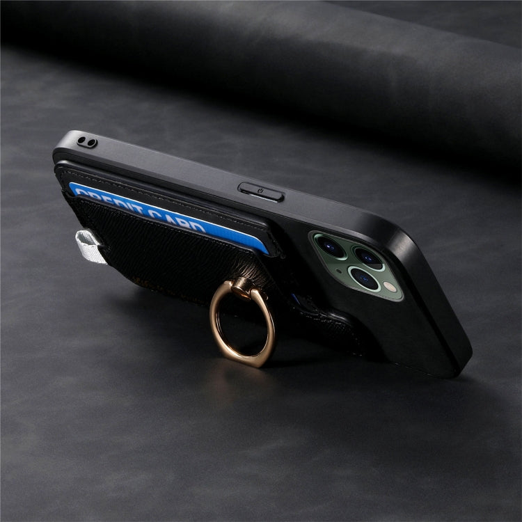 For iPhone 11 Retro Magsafe Cross Leather Ring Holder Card Bag Phone Case(Black) - iPhone 11 Cases by buy2fix | Online Shopping UK | buy2fix
