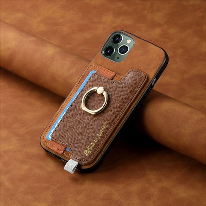 For iPhone 11 Pro Max Retro Magsafe Cross Leather Ring Holder Card Bag Phone Case(Brown) - iPhone 11 Pro Max Cases by buy2fix | Online Shopping UK | buy2fix