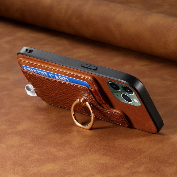For iPhone 11 Pro Max Retro Magsafe Cross Leather Ring Holder Card Bag Phone Case(Brown) - iPhone 11 Pro Max Cases by buy2fix | Online Shopping UK | buy2fix