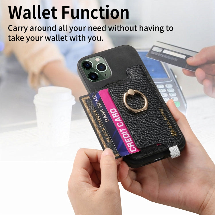 For iPhone 11 Pro Max Retro Magsafe Cross Leather Ring Holder Card Bag Phone Case(Black) - iPhone 11 Pro Max Cases by buy2fix | Online Shopping UK | buy2fix