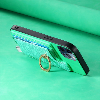 For iPhone 12 / 12 Pro Retro Magsafe Cross Leather Ring Holder Card Bag Phone Case(Green) - More iPhone Cases by buy2fix | Online Shopping UK | buy2fix