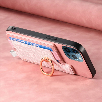 For iPhone 12 Pro Max Retro Magsafe Cross Leather Ring Holder Card Bag Phone Case(Pink) - iPhone 12 Pro Max Cases by buy2fix | Online Shopping UK | buy2fix