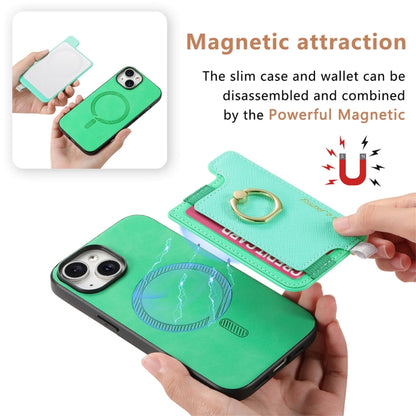 For iPhone 14 Retro Magsafe Cross Leather Ring Holder Card Bag Phone Case(Green) - iPhone 14 Cases by buy2fix | Online Shopping UK | buy2fix