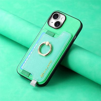 For iPhone 14 Plus Retro Magsafe Cross Leather Ring Holder Card Bag Phone Case(Green) - iPhone 14 Plus Cases by buy2fix | Online Shopping UK | buy2fix