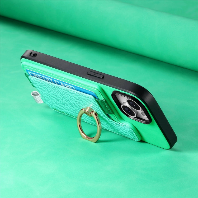 For iPhone 14 Plus Retro Magsafe Cross Leather Ring Holder Card Bag Phone Case(Green) - iPhone 14 Plus Cases by buy2fix | Online Shopping UK | buy2fix