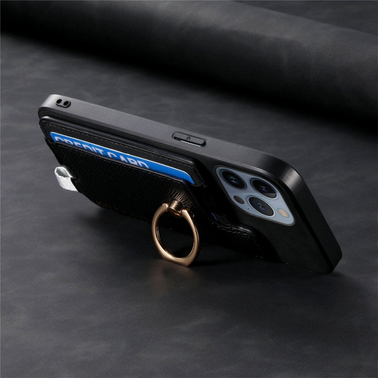 For iPhone 15 Retro Magsafe Cross Leather Ring Holder Card Bag Phone Case(Black) - iPhone 15 Cases by buy2fix | Online Shopping UK | buy2fix