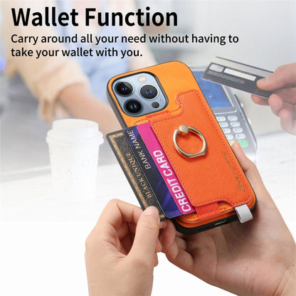 For iPhone 15 Pro Retro Magsafe Cross Leather Ring Holder Card Bag Phone Case(Yellow) - iPhone 15 Pro Cases by buy2fix | Online Shopping UK | buy2fix
