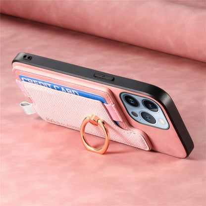 For iPhone 15 Pro Retro Magsafe Cross Leather Ring Holder Card Bag Phone Case(Pink) - iPhone 15 Pro Cases by buy2fix | Online Shopping UK | buy2fix