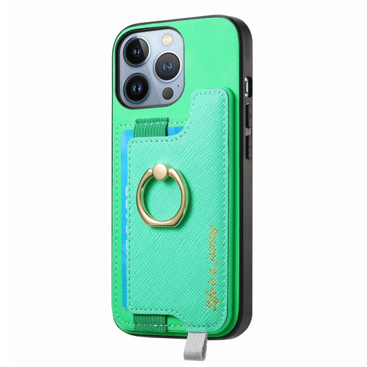 For iPhone 15 Plus Retro Magsafe Cross Leather Ring Holder Card Bag Phone Case(Green) - iPhone 15 Plus Cases by buy2fix | Online Shopping UK | buy2fix