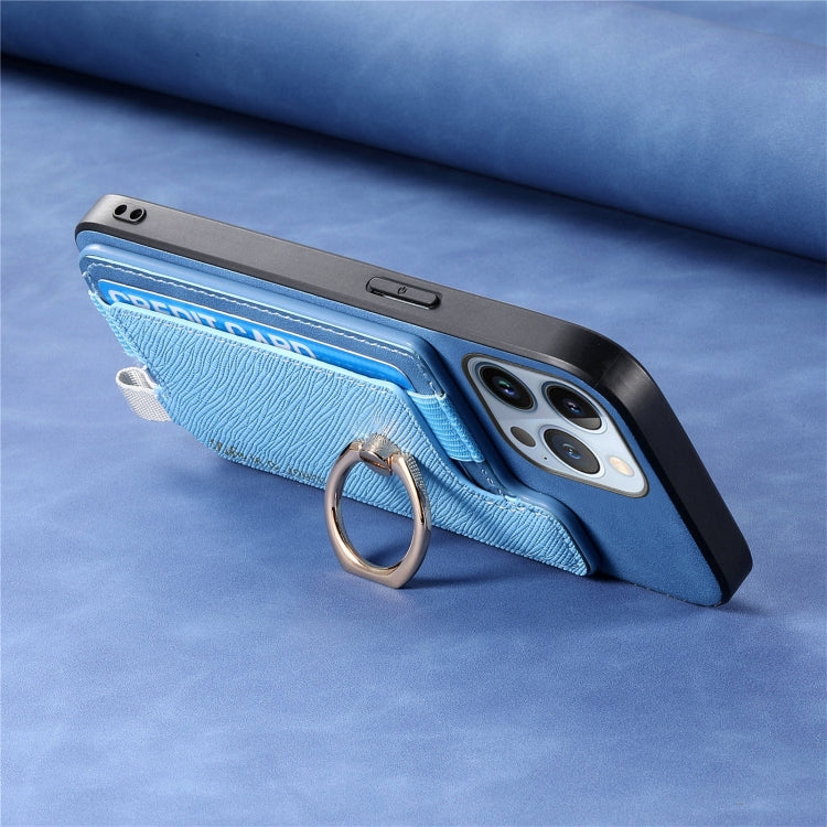 For iPhone 15 Pro max Retro Magsafe Cross Leather Ring Holder Card Bag Phone Case(Blue) - iPhone 15 Pro Max Cases by buy2fix | Online Shopping UK | buy2fix