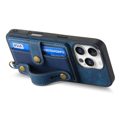 For iPhone 16 Pro Retro Cross Wristband Wallet Leather Back Phone Case(Blue) by buy2fix