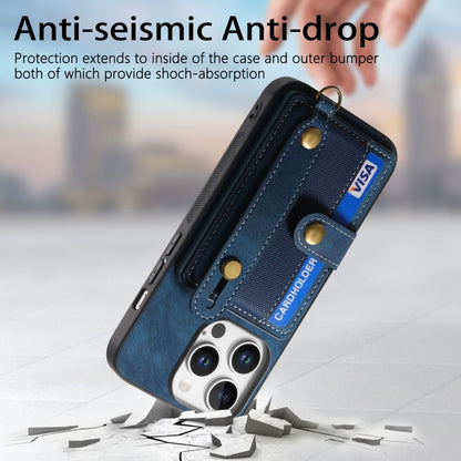 For iPhone 16 Pro Retro Cross Wristband Wallet Leather Back Phone Case(Blue) by buy2fix