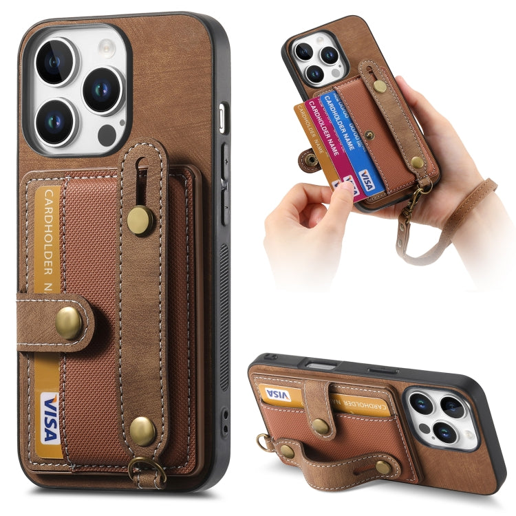 For iPhone 16 Pro Max Retro Cross Wristband Wallet Leather Back Phone Case(Brown) by buy2fix