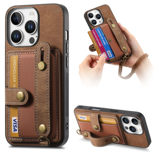 For iPhone 16 Pro Max Retro Cross Wristband Wallet Leather Back Phone Case(Brown) by buy2fix