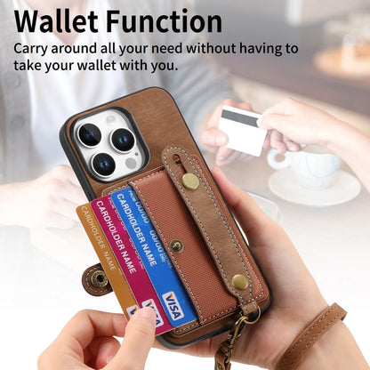 For iPhone 16 Pro Max Retro Cross Wristband Wallet Leather Back Phone Case(Brown) by buy2fix