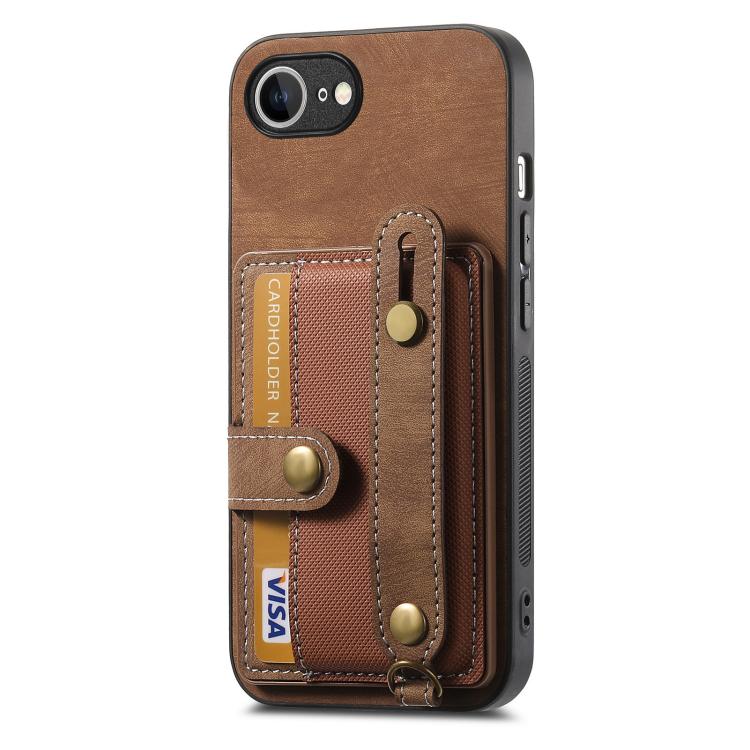 For iPhone 16e Retro Cross Wristband Wallet Leather Back Phone Case(Brown) - iPhone 16e Cases by buy2fix | Online Shopping UK | buy2fix