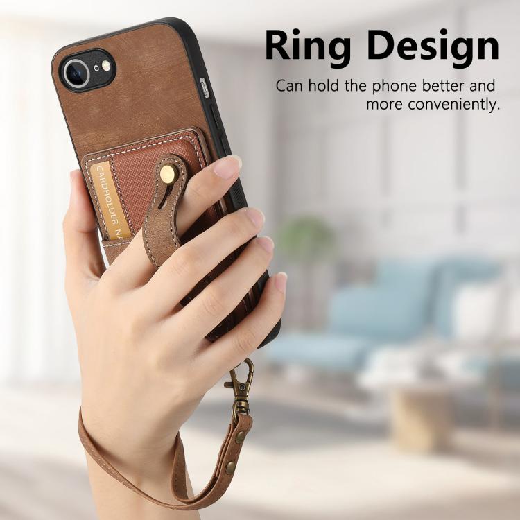 For iPhone 16e Retro Cross Wristband Wallet Leather Back Phone Case(Brown) - iPhone 16e Cases by buy2fix | Online Shopping UK | buy2fix
