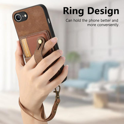 For iPhone 16e Retro Cross Wristband Wallet Leather Back Phone Case(Brown) - iPhone 16e Cases by buy2fix | Online Shopping UK | buy2fix